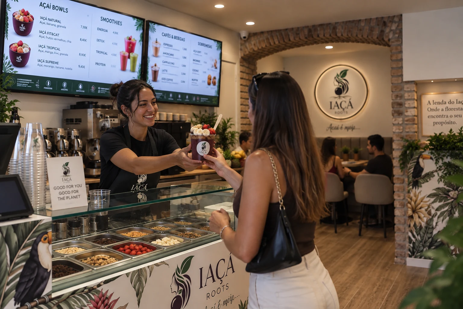 Equipa IAÇÁ Roots a servir uma cliente